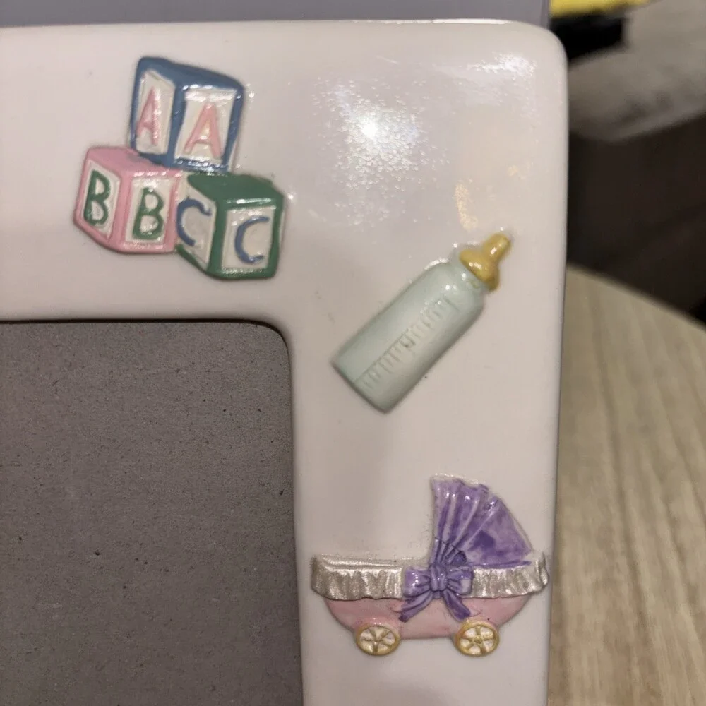 Vintage baby Picture Frame Blocks Bottle Pastels